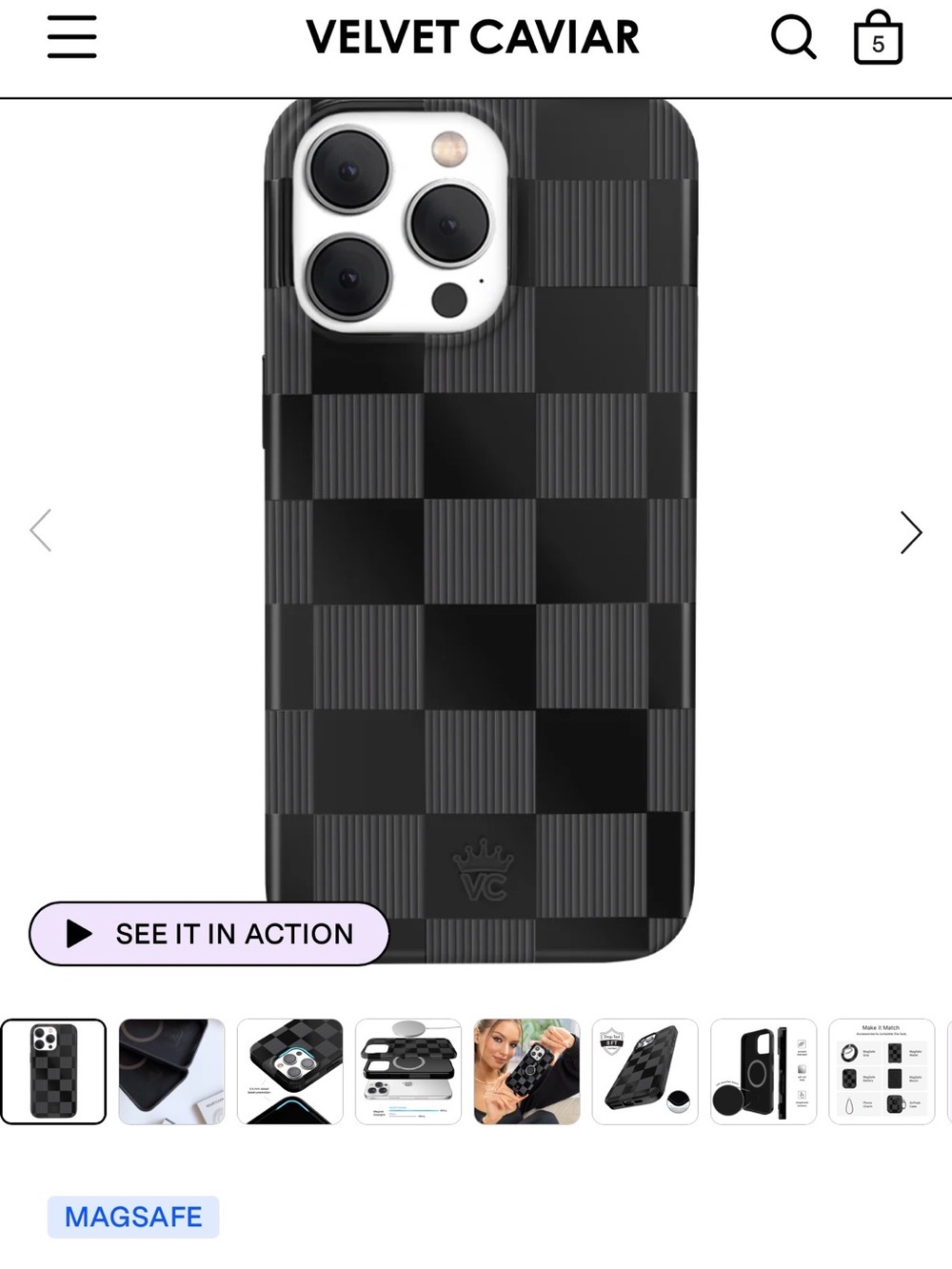 iPhone 15 Pro Max Case VELVET CAVIAR Checker Gray Black